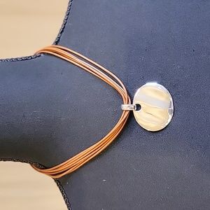 Y2K-era Monet Necklace, Featuring Multi-Strand Leather With A Silver Pendant